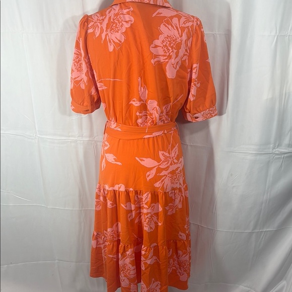 Nicole Miller Orange Midi Dress Buttoned Tie Front Size 8 - Picture 8 of 12